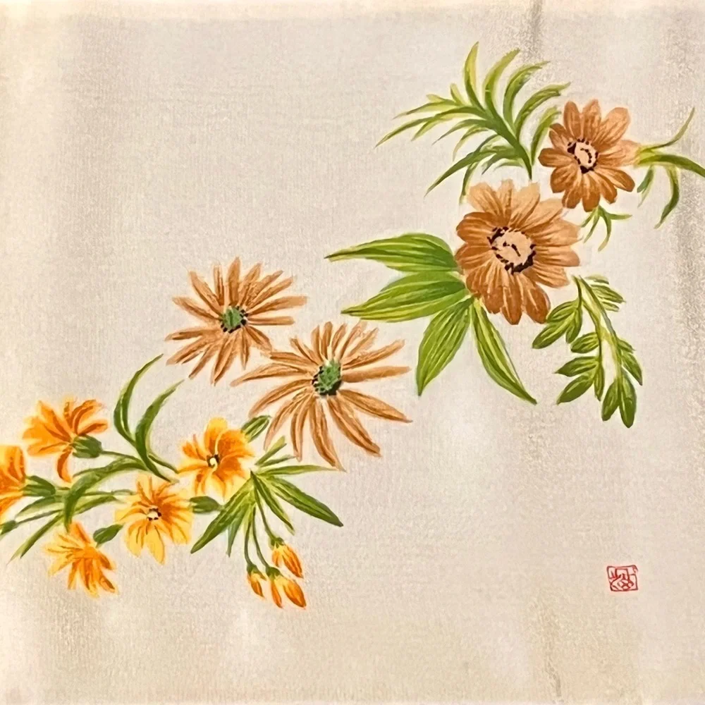 VTG Suzhou Silk Hand Painted Floral Fringe Scarf NIB Wearable Art Boho Cream